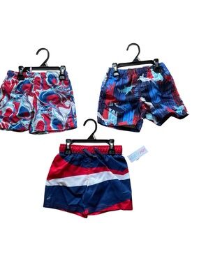 NWT Set of 3 toddler red, white, blue swim trunks 2T- reel legend